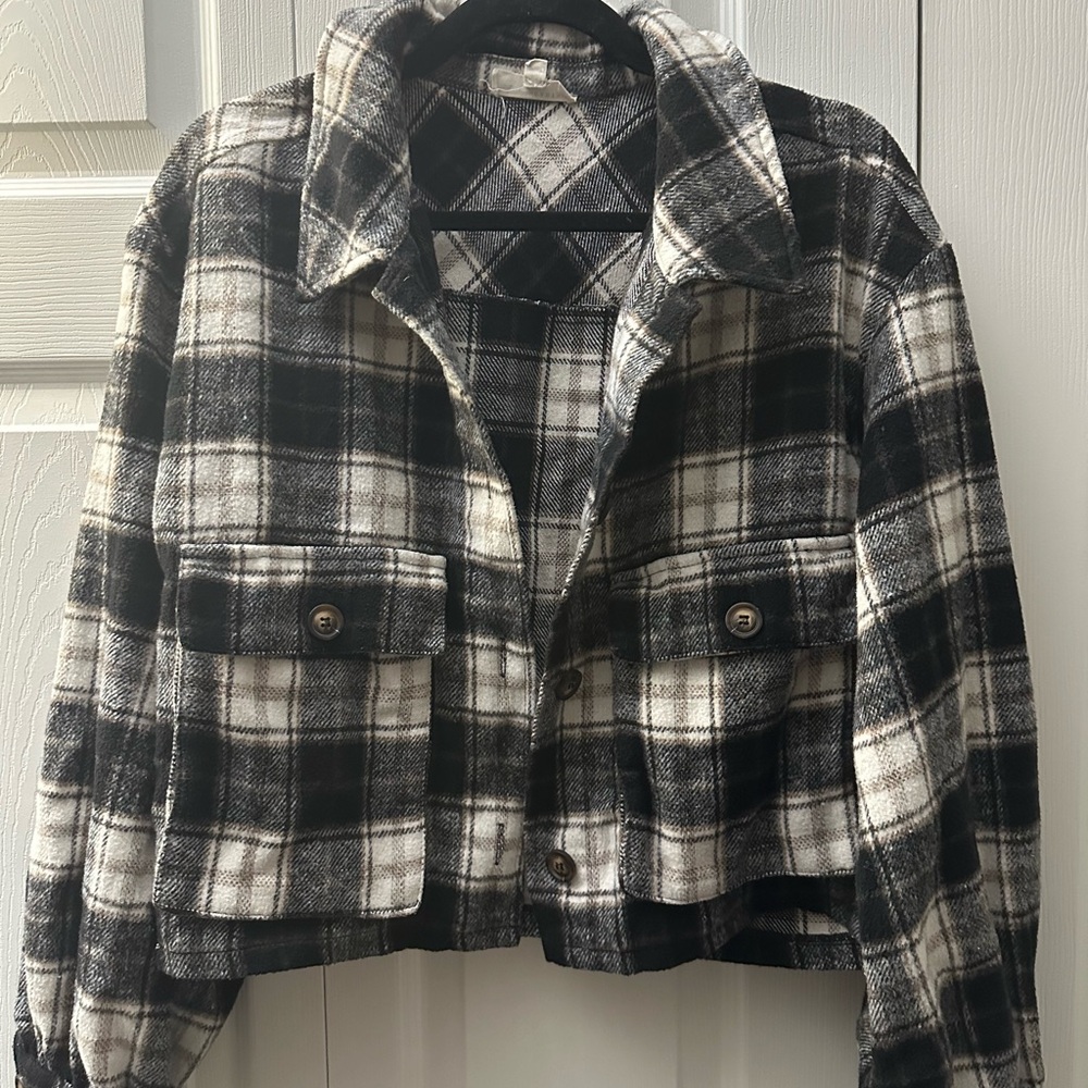 La Hearts Black and White Plaid Utility Jacket